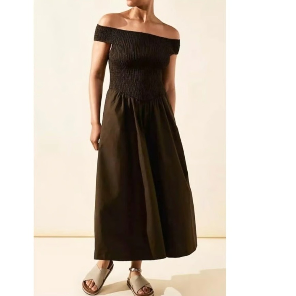 NWOT Free People Ceci Off the Shoulder Corset Shape Ruched Deep‎ Brown Dress